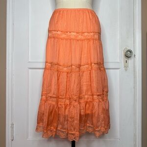 Orange tiered midi skirt